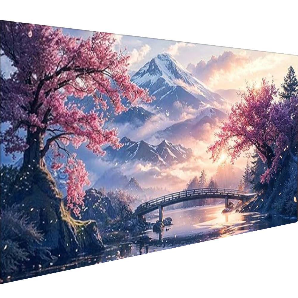 Large Diamond Painting Kits for Adults 5D Large tree and bridge Landscape Diamond Painting Kit for Adults Full Drill Trees Diamond Painting Kits Gem Art Kits for Home Wall Decor 27.5 X 15.7inch