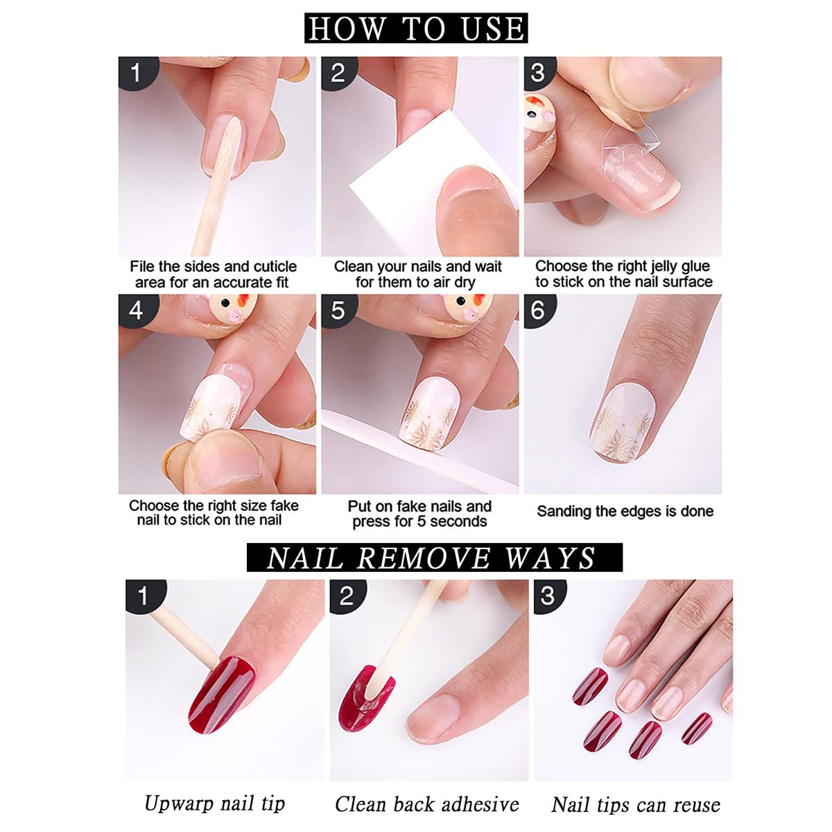 White French Tip Press on Nails Medium Almond Reusable Fake Nails with Glue Pearl Bow Rhinestones Stick on Nails Pink Glossy False Nails for Women DIY Manicure Decoration, 24PCS