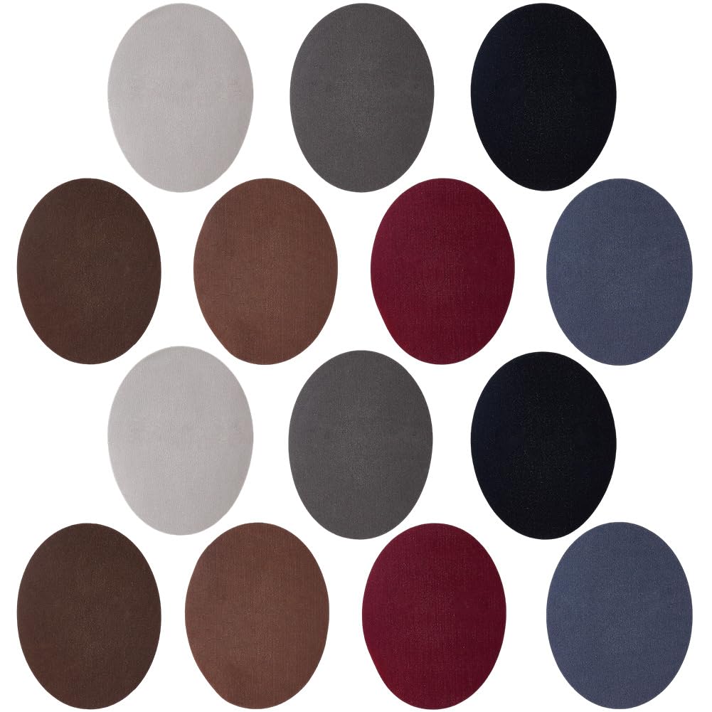 CABODYALS 28Pcs 7 Colors Mixed Color Oval Shapes Iron On Knee Elbow Patch Elbow Suede Fabric Appliques Cloth Knee Repair Polyester Adhesive Patches for Jeans Shirts Dress Clothing DIY Craft Supply