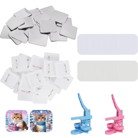 50sets Square Button Parts for Mecolour Square Button Maker Machine 2 * 2inch(50 * 50mm), Metal Button Parts, Includes Metal Cover, Button Back Cover, Clear Film&Blank Paper