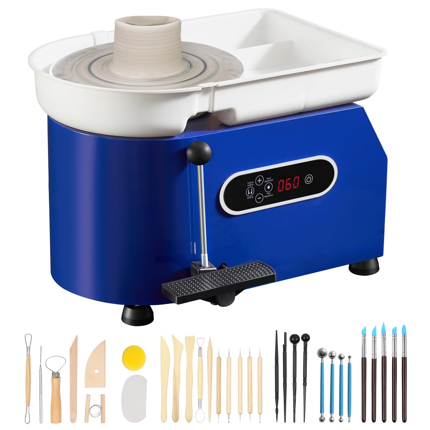 VEVOR 11in Pottery Wheel for Adults Beginners, 450W Ceramic Wheel Forming Machine With LCD Touch Screen, Adjustable 60-300RPM Speed Handle and Foot Pedal Control, 32PCS Accessory Tools Kit, Craft Gift