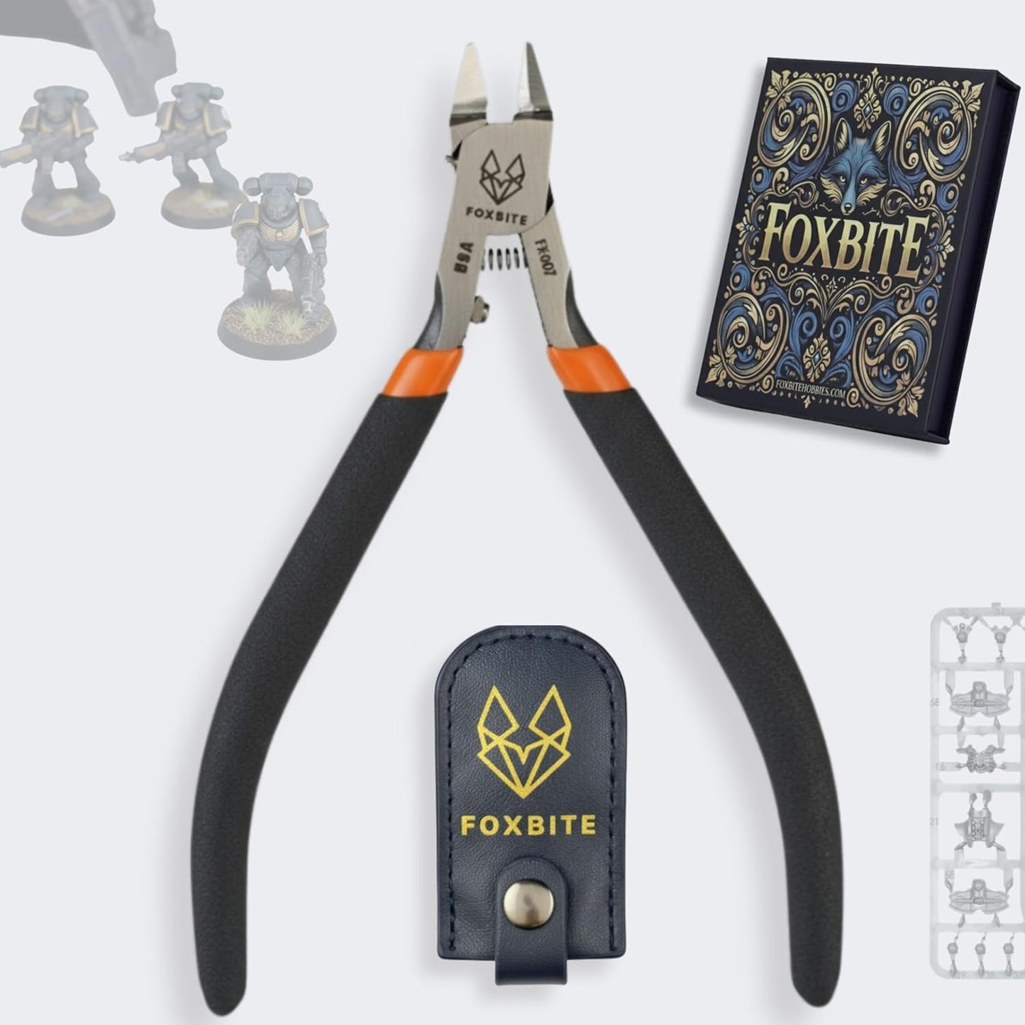 FOXBITE Precision Hobby Nippers – Ultra Sharp Sprue Cutter for Miniature Painting, D&D, Warhammer, Gundam Builders – Pro Model Kit Tools for Clean Plastic Cuts – Fine Tip Flush Cutter