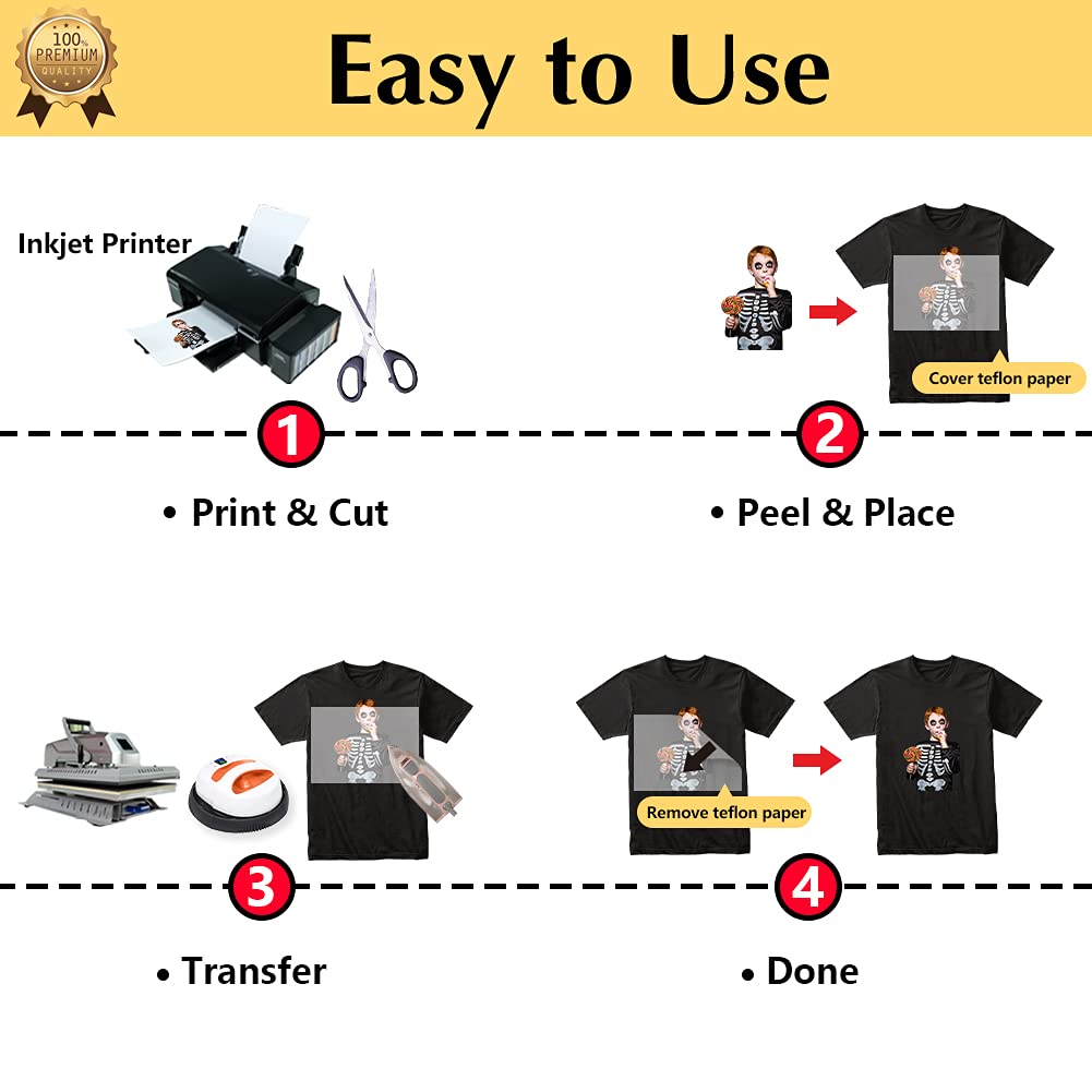 TransOurDream Luminous Heat Transfer Paper for T Shirts (10 Sheets, 8.5x11'', Glow 2.0) Printable Heat Transfer Vinyl for Inkjet Printer Iron on Transfers for Light & Dark Fabrics (TRANS-GD2-12)