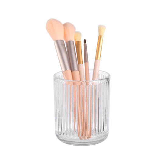 DASITON Makeup Brush Holder Organizer, Crystal Glass Makeup Brushes Storage Holder, Vintage Make Up Brush Cup for Vanity, Pen Pencil Holder for Desk, Toothbrush Holders for Bathroom (Clear S)