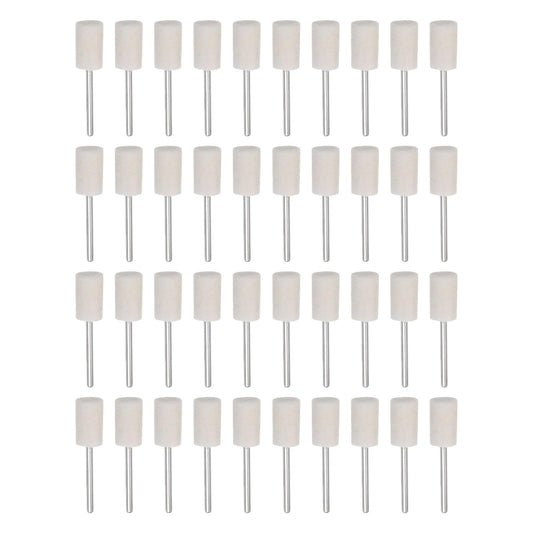 HARFINGTON 40pcs Wool Felt Mounted Mandrel Points 10mm Head 1/8 Inch Shank Cylinder Polishing Bits Burrs Felt Polishing Buffing Wheel for Rotary Tool