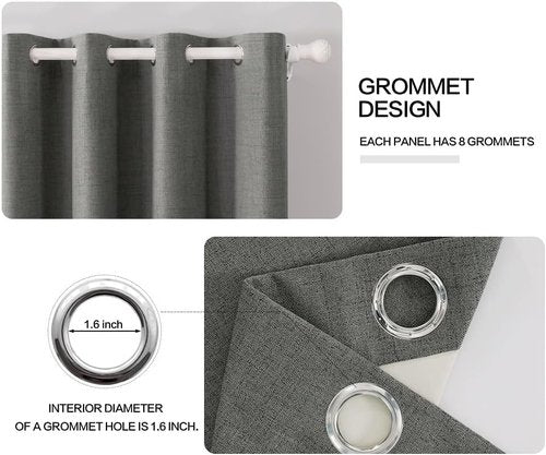 MIULEE Blackout Curtains - 100% Thermal Insulated Dark Grey Linen Texture Drapes | 52x45 Inch (2 Panels)