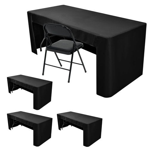 Nasitos 4 Pack Fitted Black Tablecloths for 6 foot Rectangular Tables-Washable and Wrinkle Resistant Trade Show Table Cover, Open Back Folding Table Cloth for Craft Show, Parties, Events, Vendor Booth