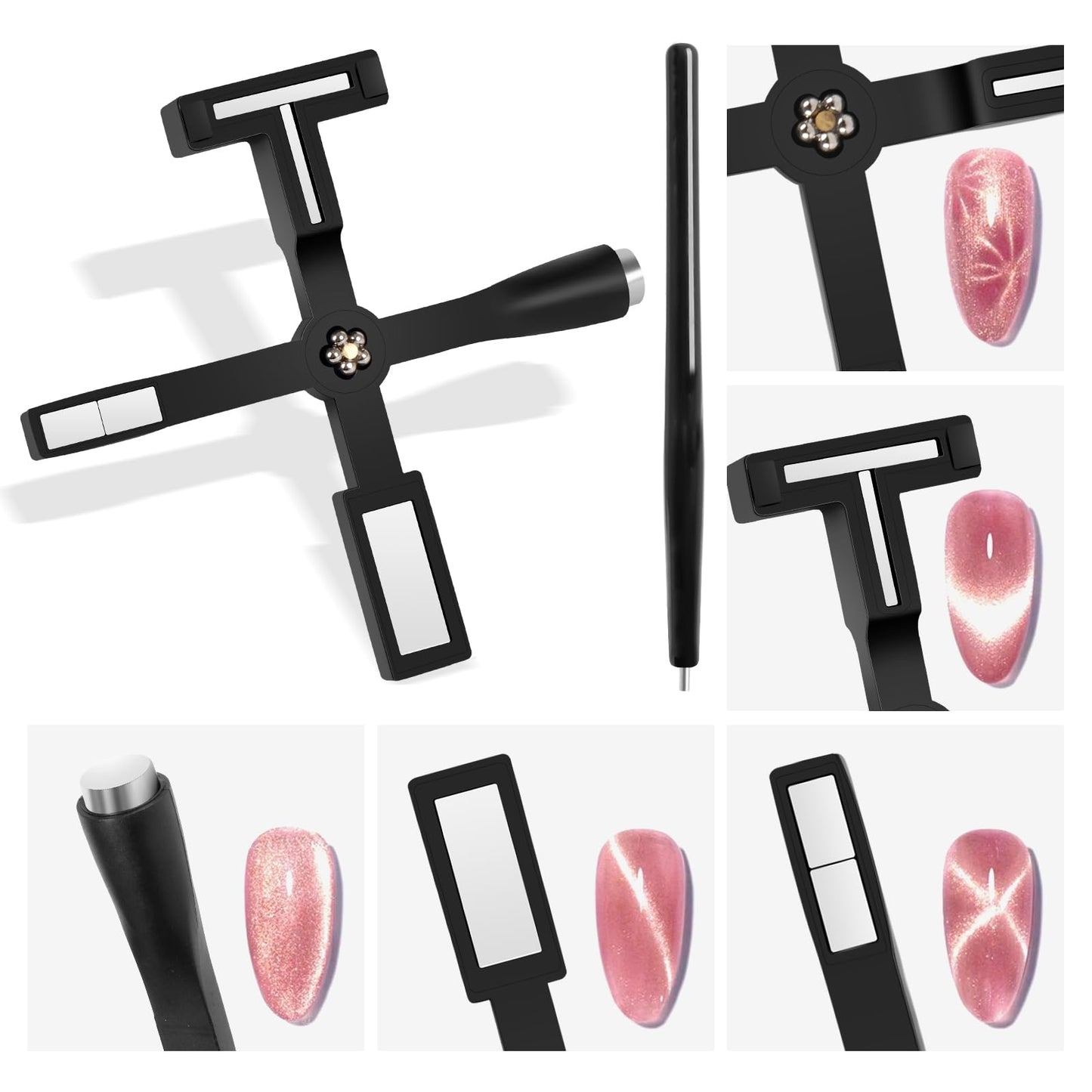 Saviland Cat Eye Polish Magnet Set 2024 5 in 1 Multi-Function Cat Eye Nail Magnet for Nails Easy Use Magnet Tool for Gel Nail Polish 3D Magnetic Stick Cat Eye Gel Polish Nail Salon Art Kit Gift Set