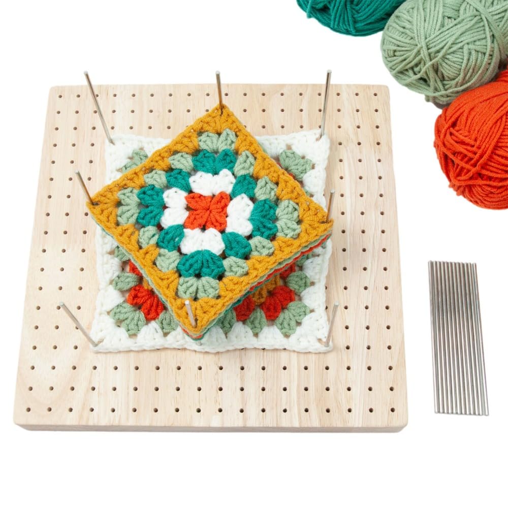 Anu Limen Blocking Board with 20 Steel Pins – DIY Knitting Blocking Mat for Granny Squares, Adjustable Pegs for Crochet Projects, Portable Crafting Tool