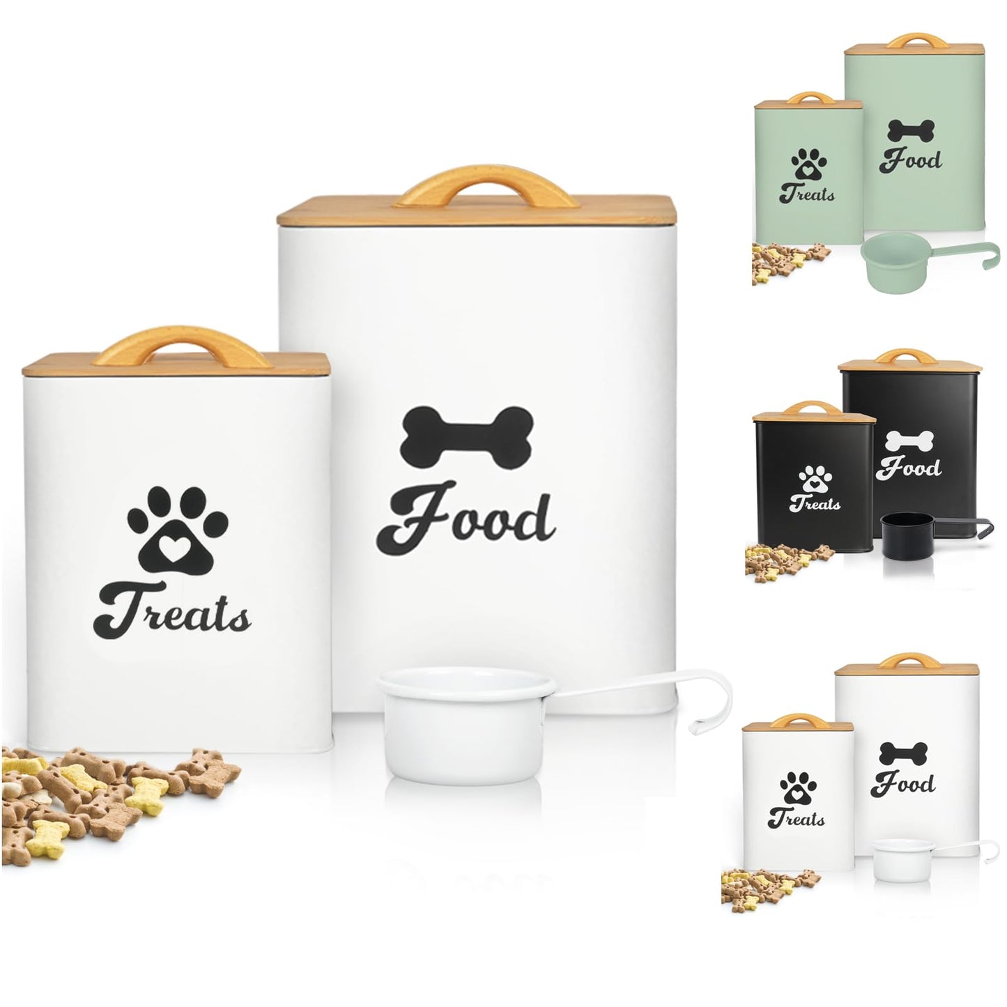 Dog Treat Container 2PCS, Dog Food Storage Container with Lids Airtight, Dog Treat Jars for Kitchen Counter-7+3Lbs, Small Dog Cookie Jar for Storage, (Upgraded) White