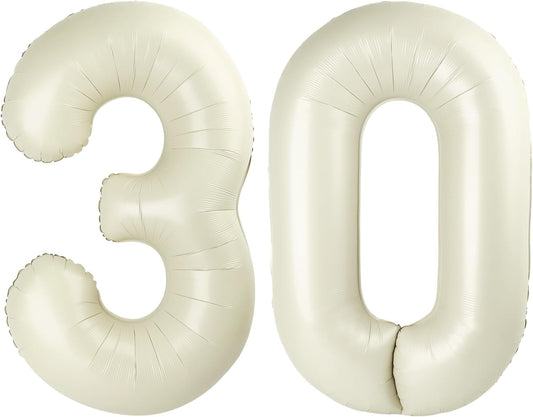Number Balloons - 30 & 40 Inch Cream Foil Birthday Decorations for Him & Her | Perfect for Celebrations