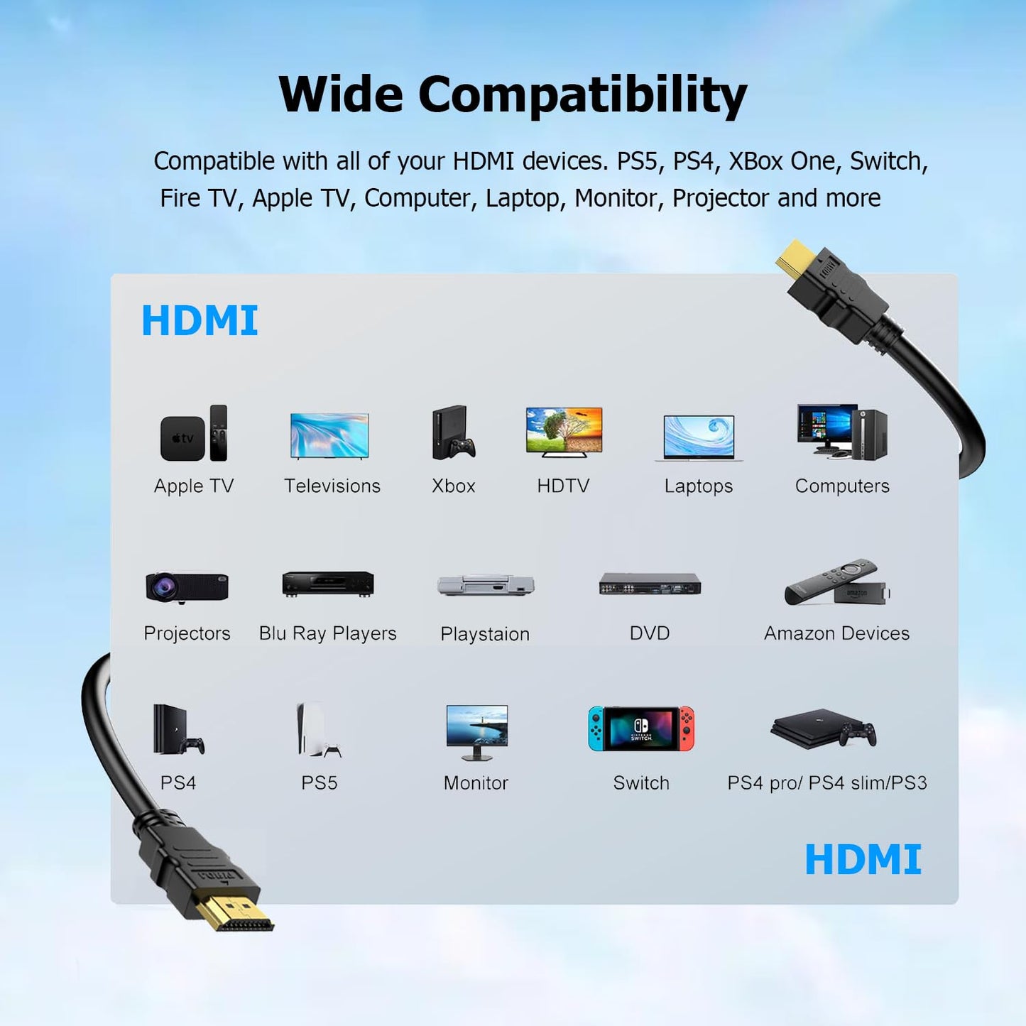 CEFOJQAO 4K 6.6 10-Pack, 2.0 Cable-4K 2.2 2.3, 3D PS4, PS5 HDMI Cable FT Shielded HDMI Cable, Computer HDMI TV for HDR