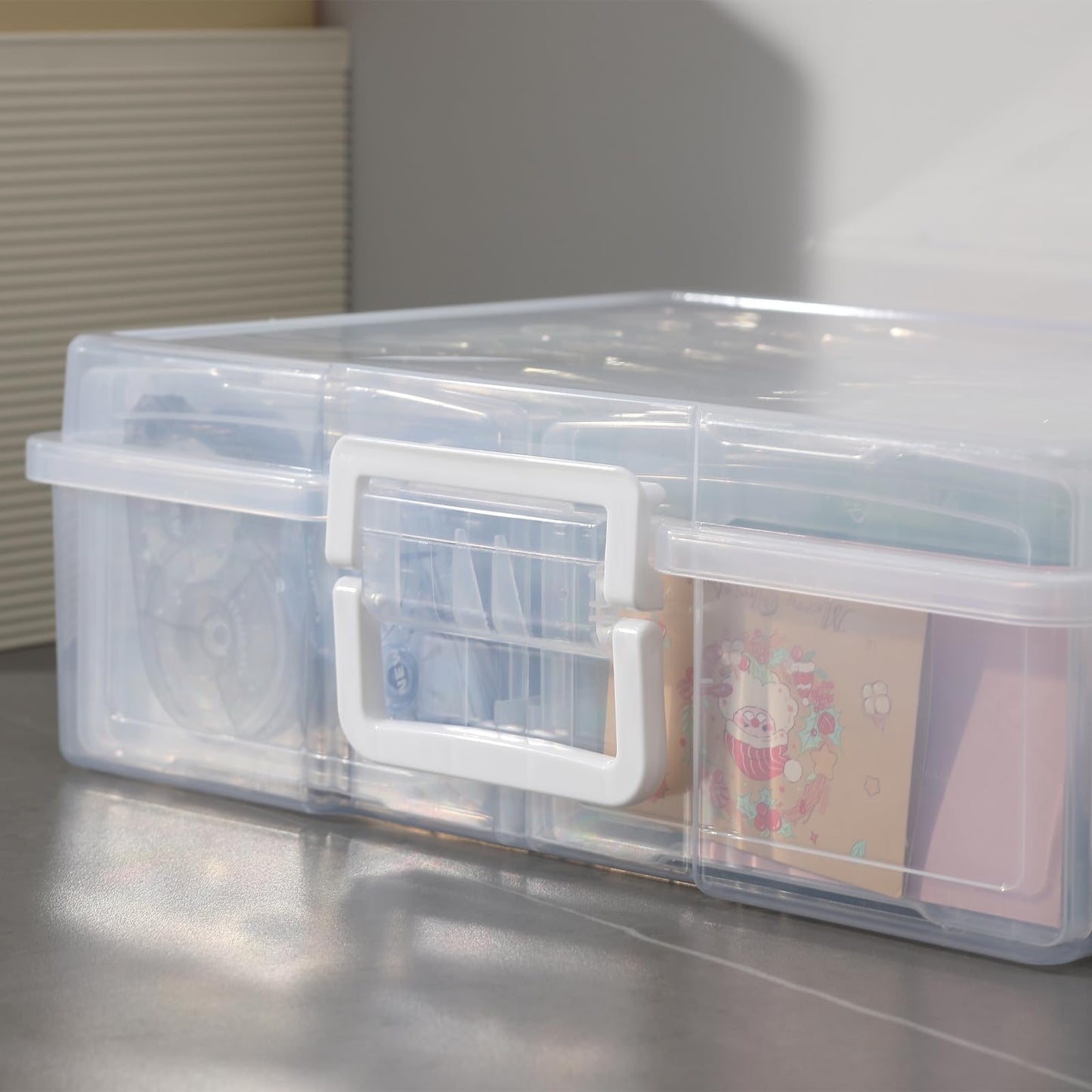 novelinks Transparent 4" x 6" Photo Organizers and Photo Storage Box with Handle, 16 Inner Photo Cases, Portable Picture Organizers & Photo Storage Containers (Clear)