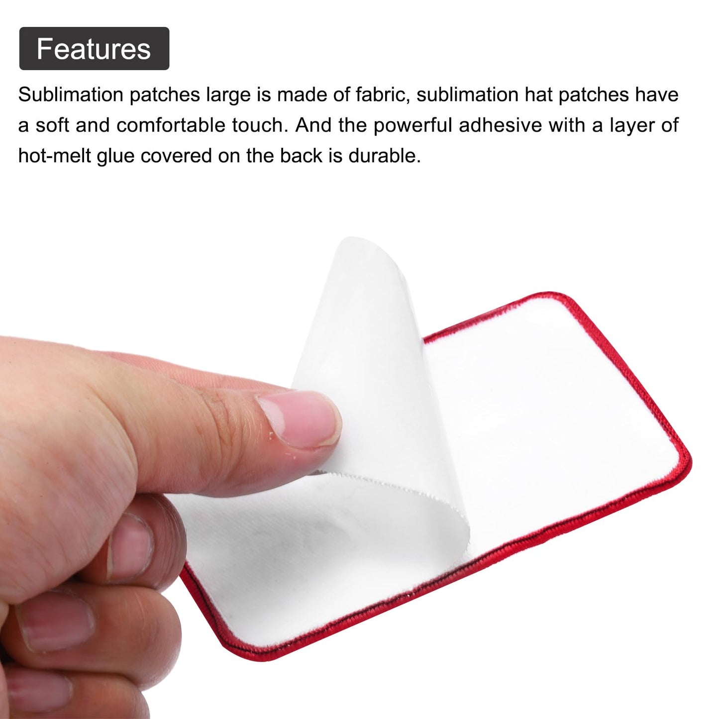 MECCANIXITY 30pcs Sublimation Patch Blank, 3 Shape Fabric Iron-on Blank Heat Transfer Repair Patch for DIY Crafts Caps Clothes, White with Red Border
