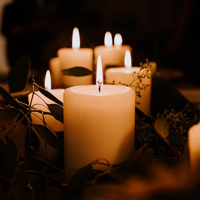 Pillar Candles White, Unscented Pillar Candles Bulk, 2.8x6 inch | 75 Hours Burning | Set of 6, Dripless and Smokeless Tall Pillar Candles, for Dinner Table, Wedding, Spa, Aromatherapy, Party
