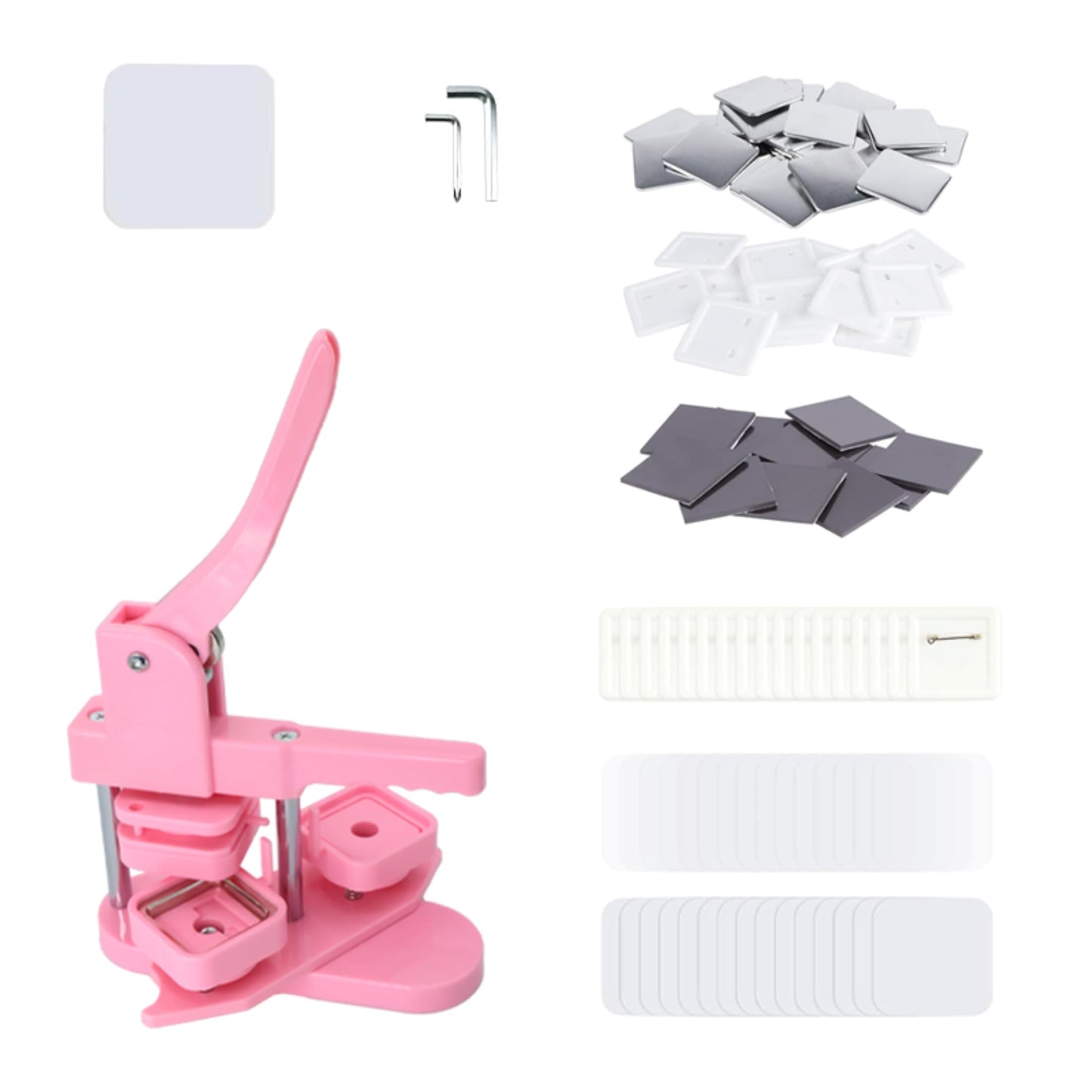 DCBADGE Square Button Maker Machine,Square Magnet Maker Machine of 50mm/1.97 inch,Fridge Button Press Machine Kit with 50 Sets of Refrigerator Magnet Supplies&50 Sets of Pin Button Parts.