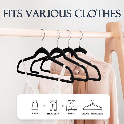HOUSE DAY Black Velvet Hangers - 60 Pack with 20 Leggings Organizer Clips | Premium Quality