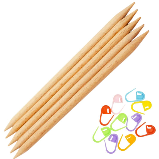 KnitPro Basix DPN Double Pointed Knitting Needles 8 inch, Size 1.5 (20cm, 2.50mm) with 10 Colorful Stitch Markers
