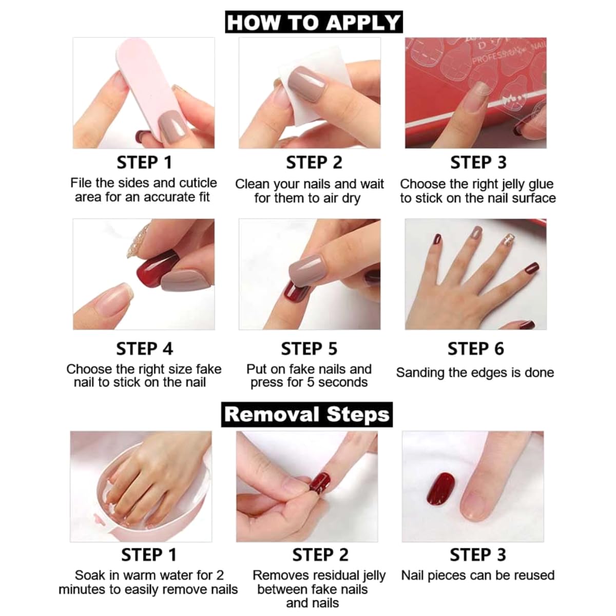 Red Press On Nails Short Square - Acrylic Solid Color False Nails - Glossy Glue On Stick On Nails for Women and Girls