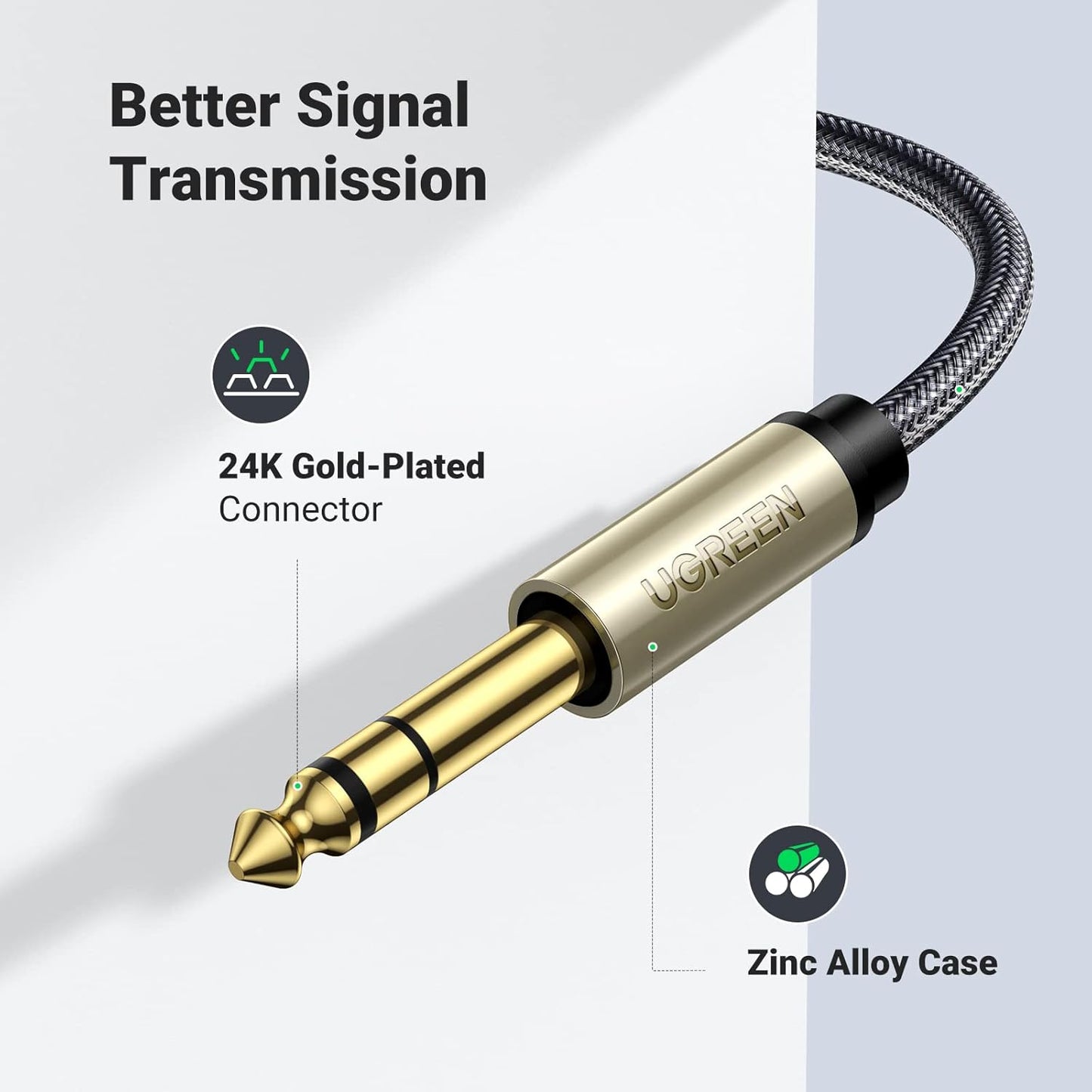 1/8 1/4 3.5mm 6.35mm 10FT UGREEN to Stereo Cable TRS to Audio Cable Guitar to Aux Male Cord with Zinc Alloy Housing