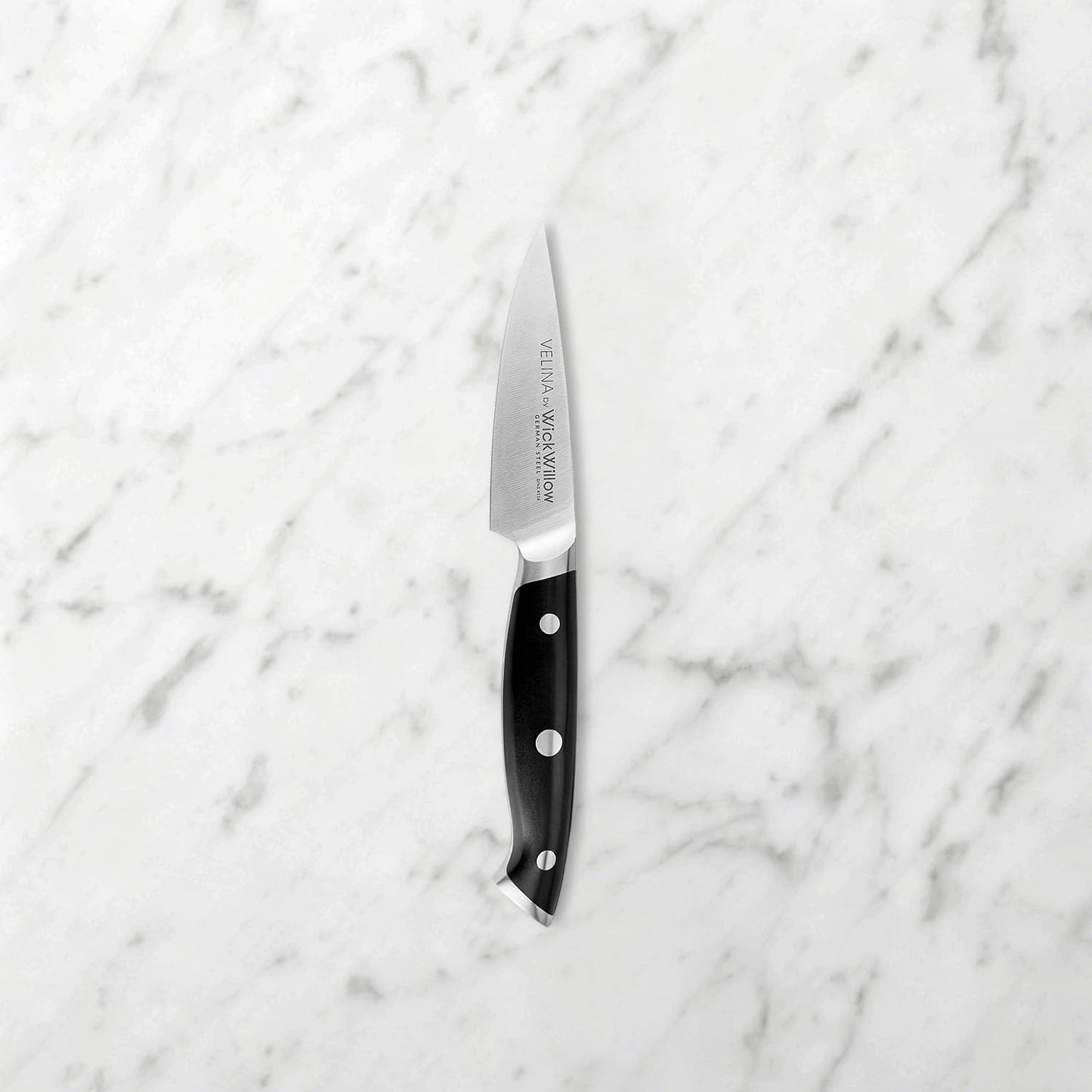 WICKWILLOW 3.5 Inch Paring Knife – Razor Sharp German Steel – Small Kitchen Knife for Home Cooks – Peeling, Trimming & Precision Work – Full Tang & Ergonomic Handle – Gift Box – Velina Series