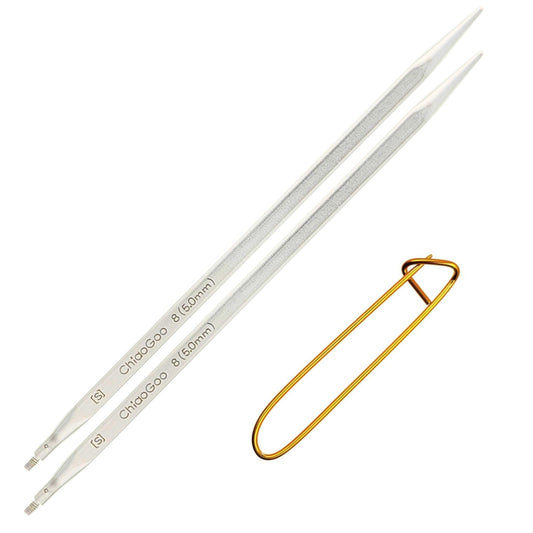 ChiaoGoo Quads 5 in. (13cm) US 8 (5 mm) Interchangeable Circular Knitting Needle Tips Stainless Steel [S] (uses Small Cables) with Stitch Holder