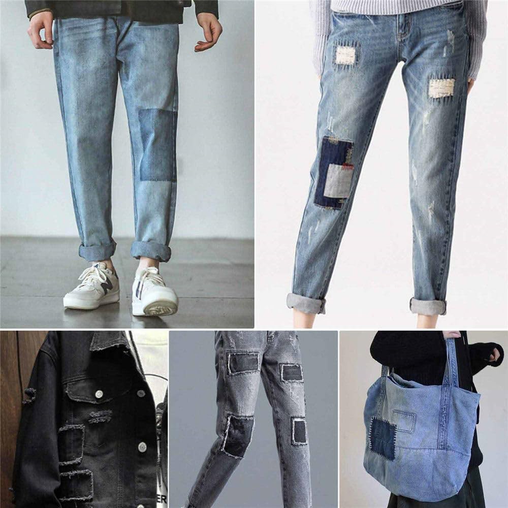 Amcupider Denim Iron On Patches for Jeans Inside Repair Heavy Duty Invisible Fabric Patch for Clothing Jackets Bags Jean Patches (12 pcs Oval and 12 pcs Rectangle)