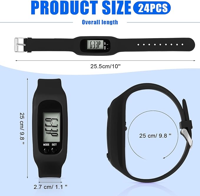 Geyoga 24 Pcs Pedometer for Walking Steps and Miles Pedometer Watch Silicone Steps Tracker Running Bracelet Ankle Step Counter for Calorie Burning and Step Counting