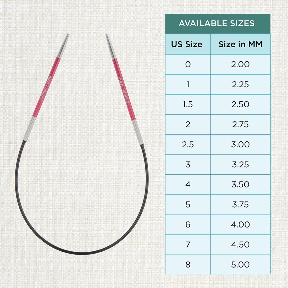 KnitPro Zing Fixed Circular Needles 9" (22.5cm) | US Size 0 (2mm)