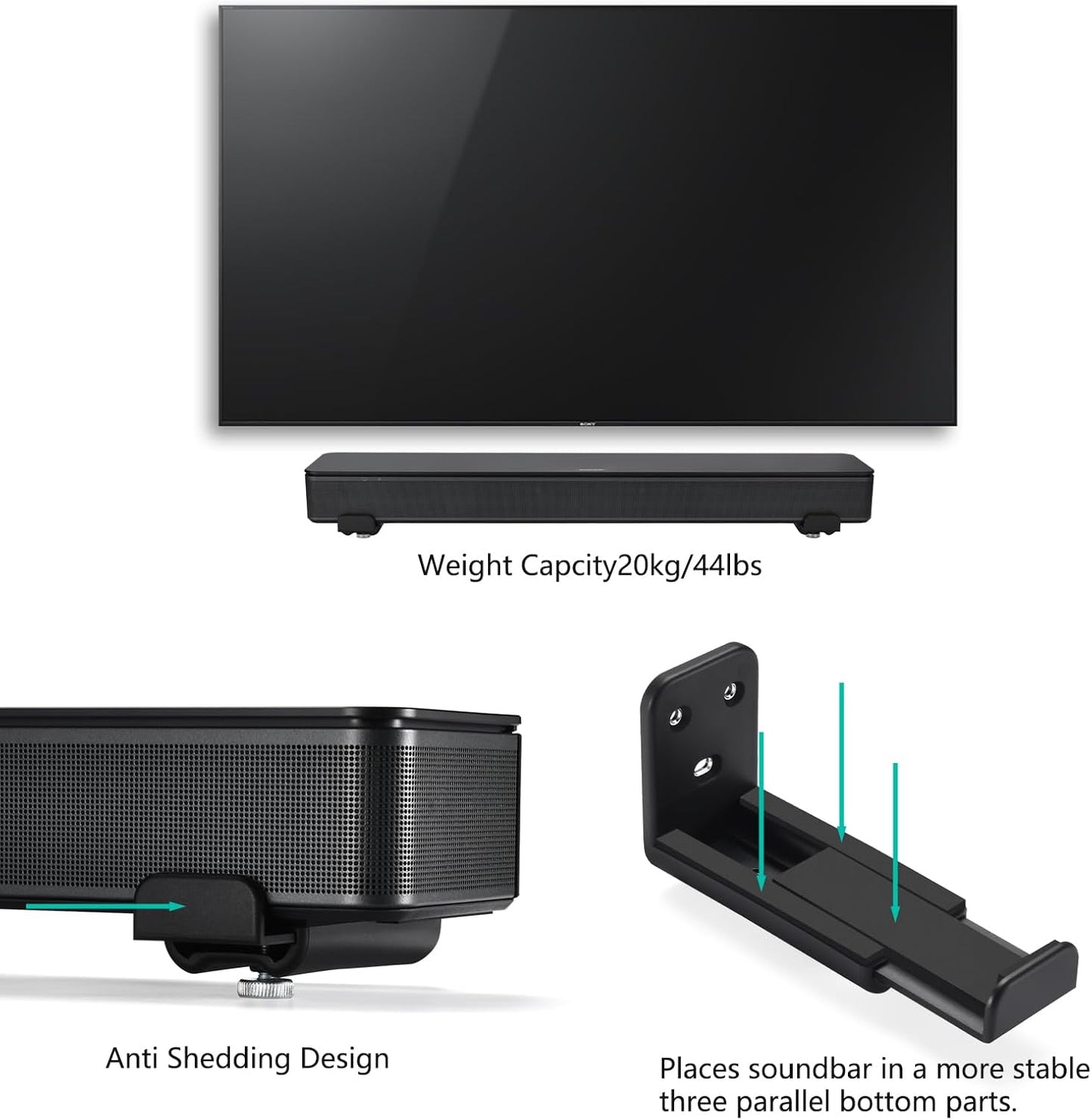 KECHICHENGYUN Soundbar Wall Mount,Easy to Install Anti Drop Universal Sound bar Mounts under TV,Adjustable Soundbar