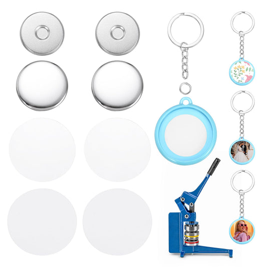 MECCANIXITY 10 Sets Button Maker Supplies 25mm / 0.98 Inch Blank Badge Button Parts Badge Parts with Blank Paper for Hand Press Crafts Making Double-Sided Keychain, Blue