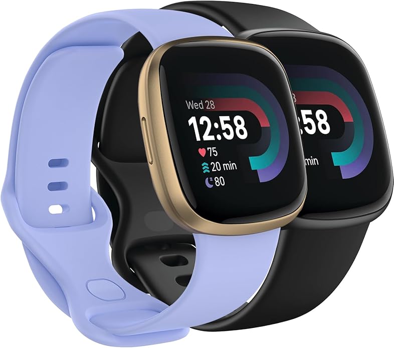 Compatible with Fitbit Versa 4 / Fitbit Versa 3 / Fitbit Sense/Sense 2 Bands, Soft Silicone Replacement band for Women Men 2 Pack
