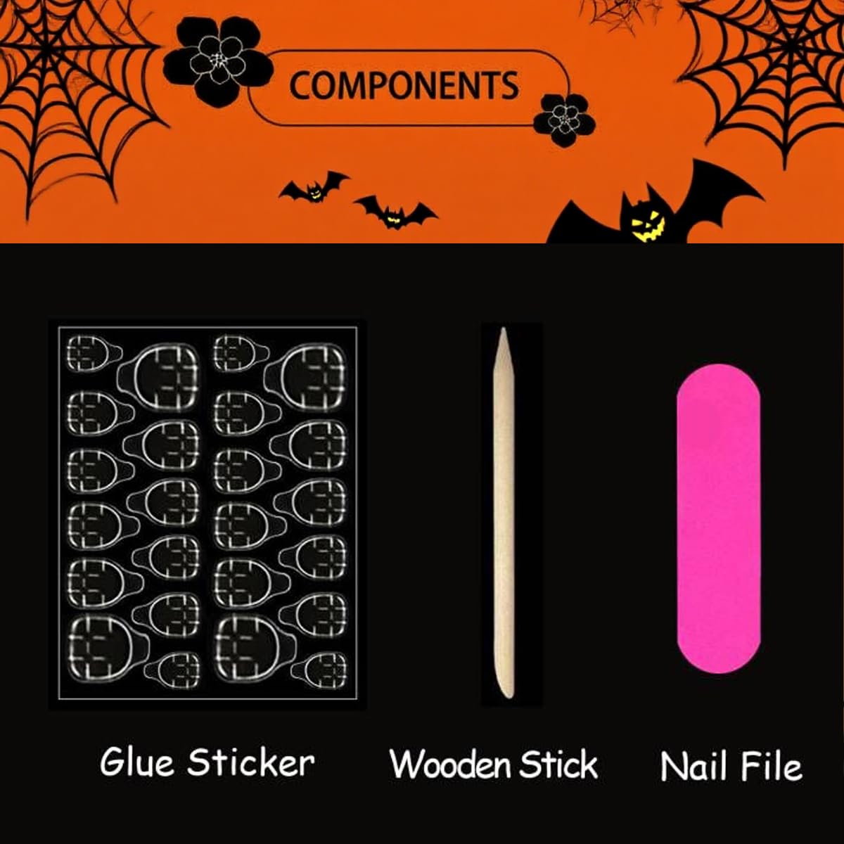24Pcs Halloween Press on Nails Short Square Fake Nails Cute Ghost Nails Press Ons Pumpkin Orange Glitter Design Stick on Nails Artificial Full Cover Acrylic Glue on Nail for Women Girl Manicure
