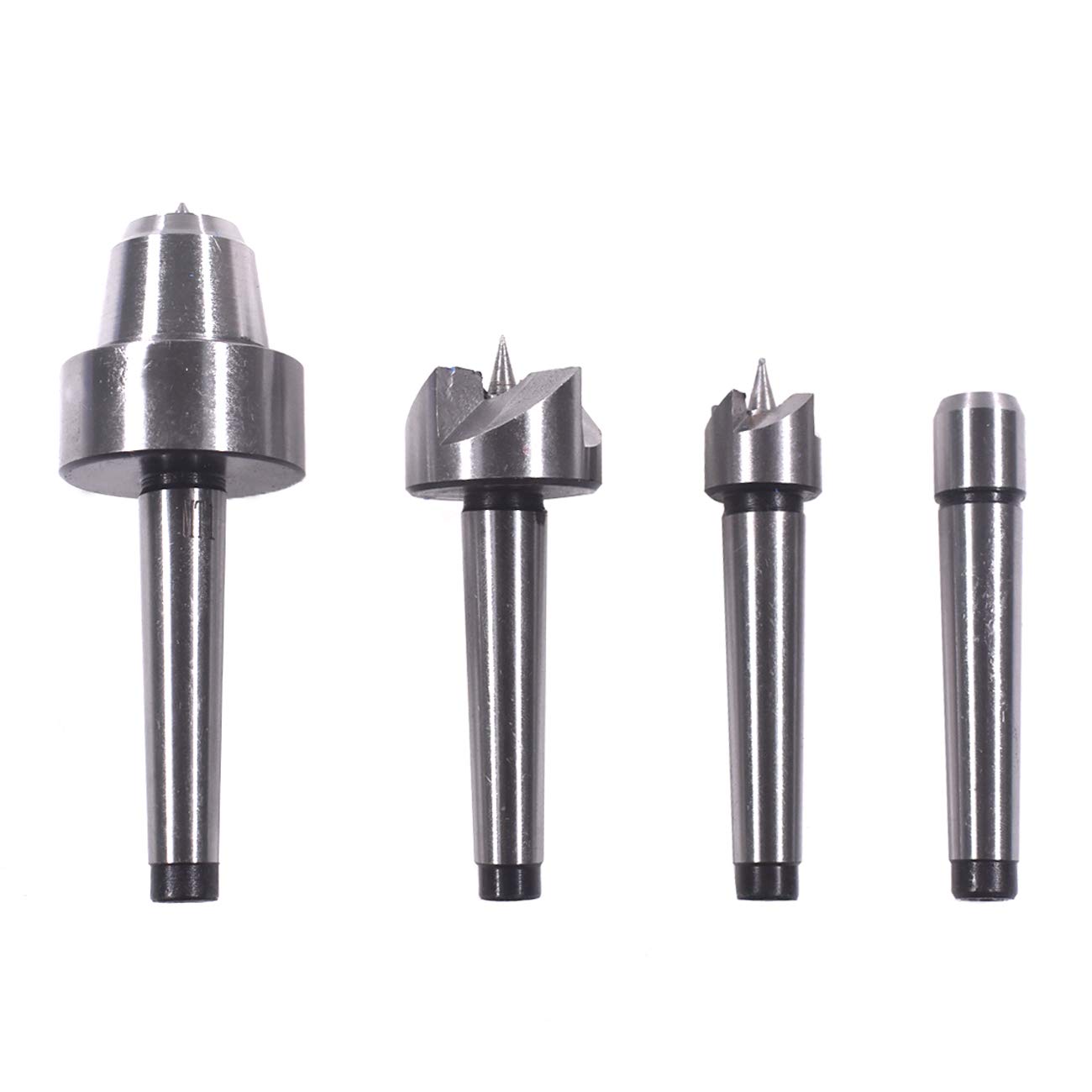 HGC 4 Pcs MT1 Steel Wood Lathe Live Center Drive Spur Cup Arbor with Wood Case