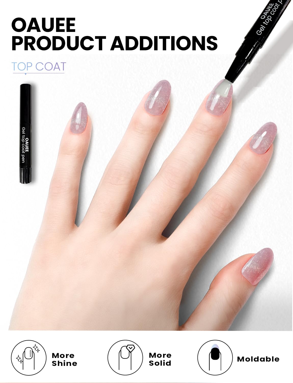Oauee Semi Cured Gel Nail Strips | Built-In Gel Top Coat | UV Light Required | Salon Quality, Easy Application And Removal (Frost Pink Elegance）
