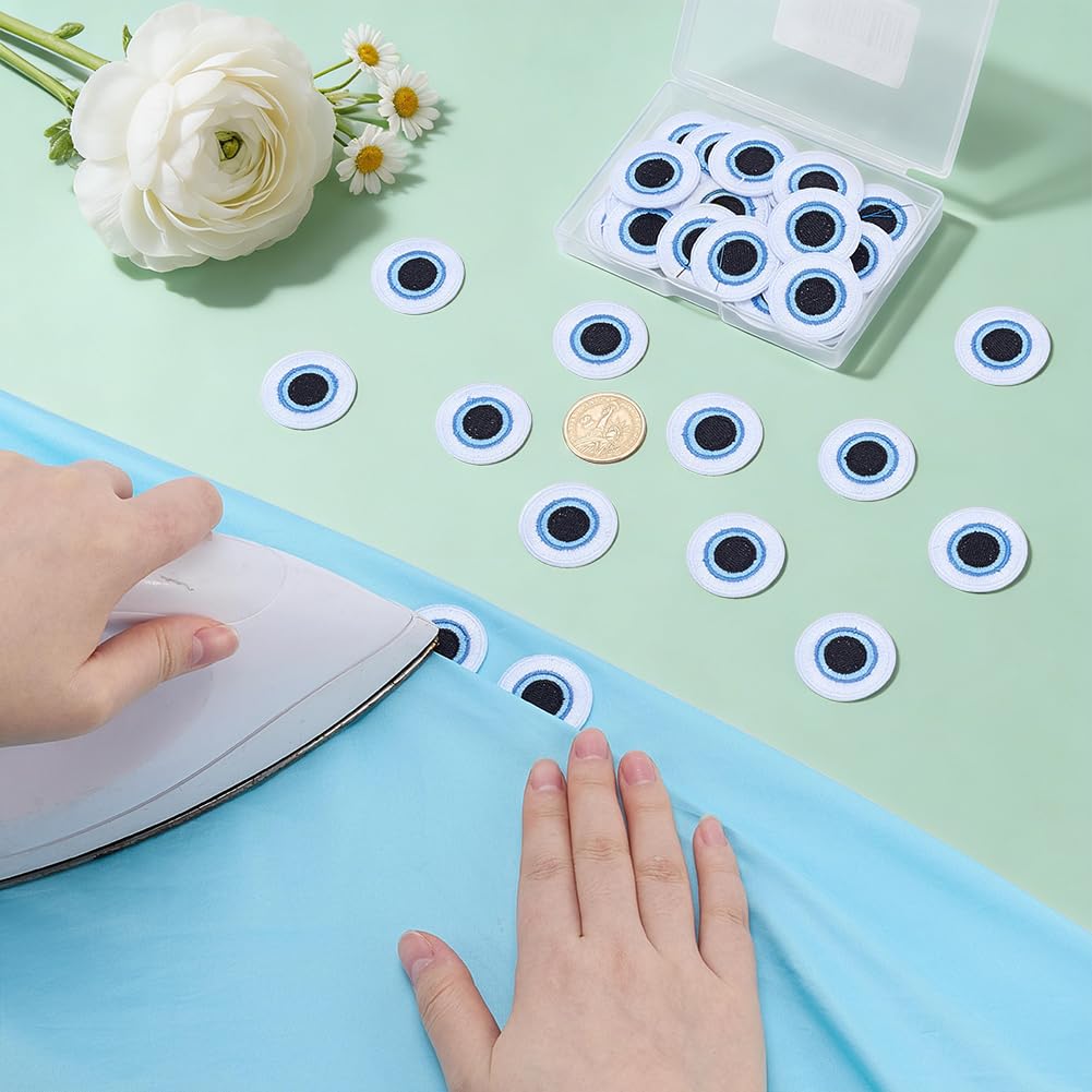 AHANDMAKER 40 Pcs Black Eye Iron On Patches Round Embroidery Patches for DIY Craft Projects Clothing Decoration and Sew On Eyes for Stuffed Animals