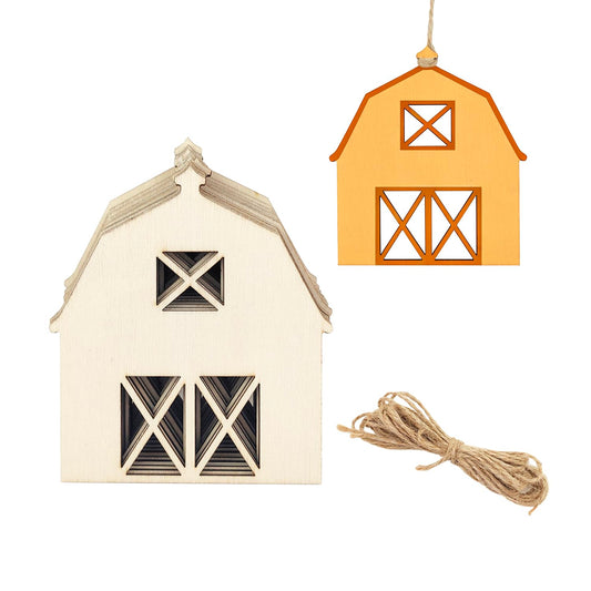 30 Pack 4 Inch Wood Barn Cutouts Unfinished Wood Barn Crafts Wooden Barn Hanging Ornaments DIY Barn Craft Gift Tags for Home Party Decoration