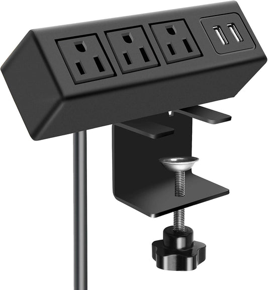 CCCEI 3 1200J. 125V 12A 1500W. Outlet Desk Clamp Power Strip with USB Ports, Desktop Power Strip Surge Protector Table