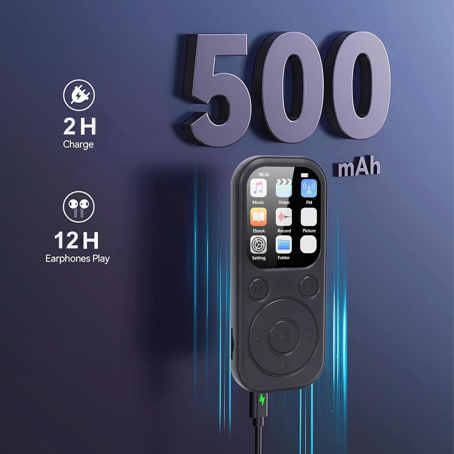 Zunate 128GB MP3 5.4, 2.01 Inch MP3 10,000+ 500mAh (32G HiFi Player with Bluetooth Screen Digital Music Player