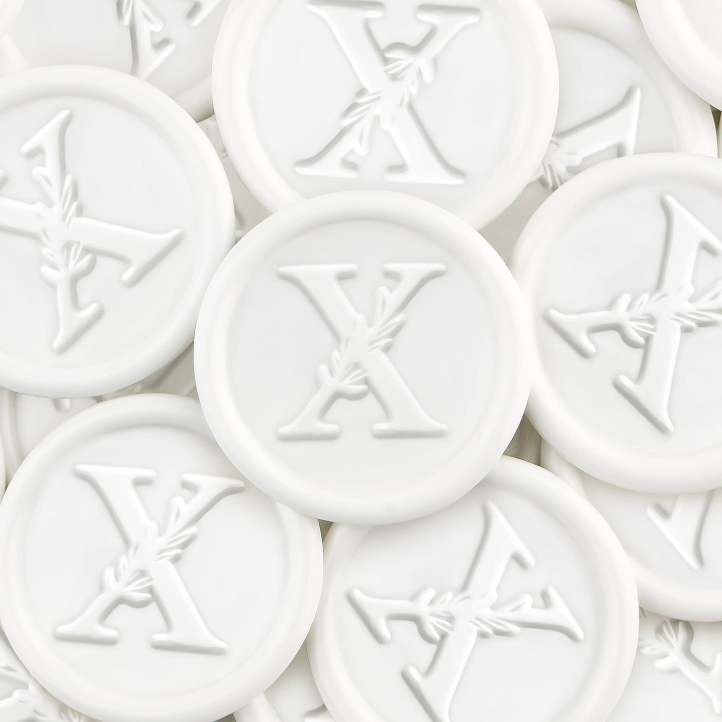 100Pcs White Wax Seal Stickers Handmade Vintage Botanical Leaves Adhesive Letter Wax Stickers for Wedding Party Invitations, Envelope, Gift Wrap, Christmas(Initial X, White)