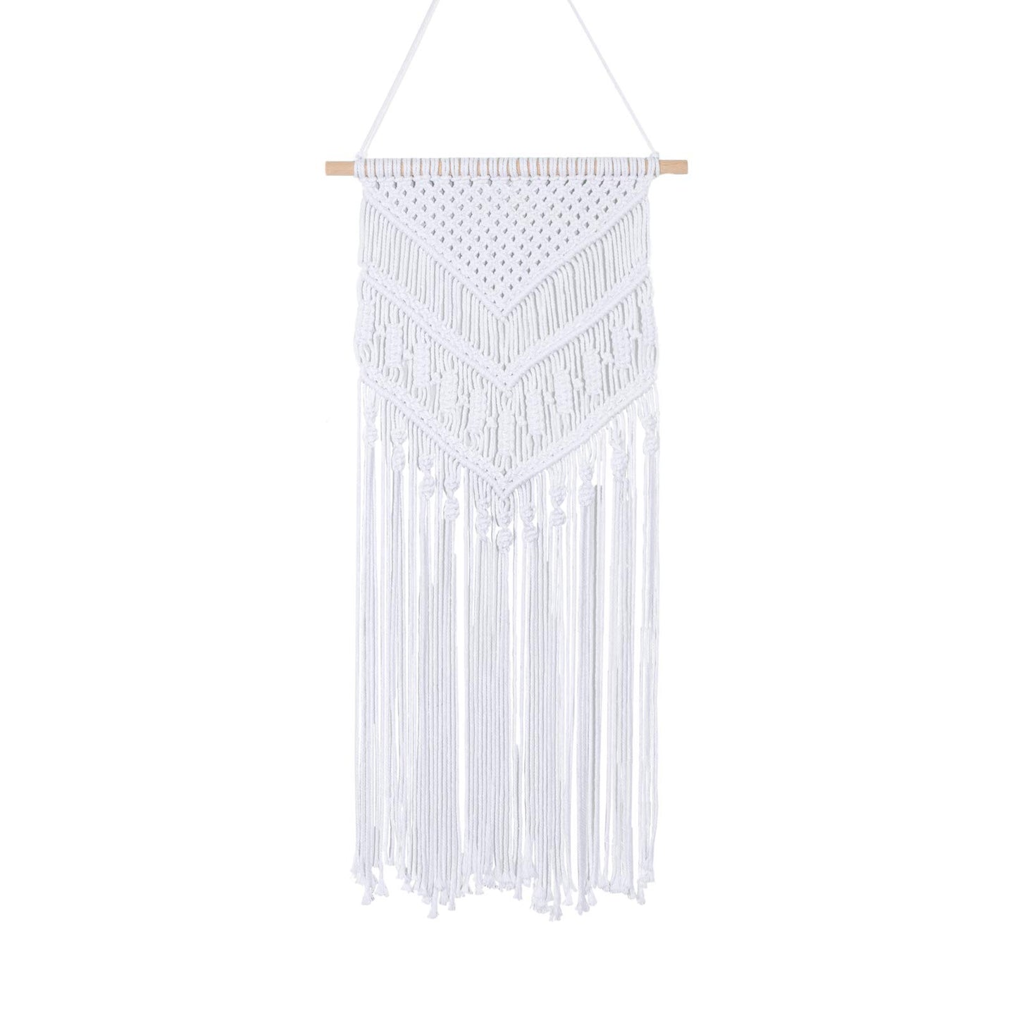 RLoncomix Macrame Wall Hanging Boho Art Hand Woven Geometric Tassel Chic Home Apartment Dorm Room Nursery Party Decoration, White, 16x30 Inches