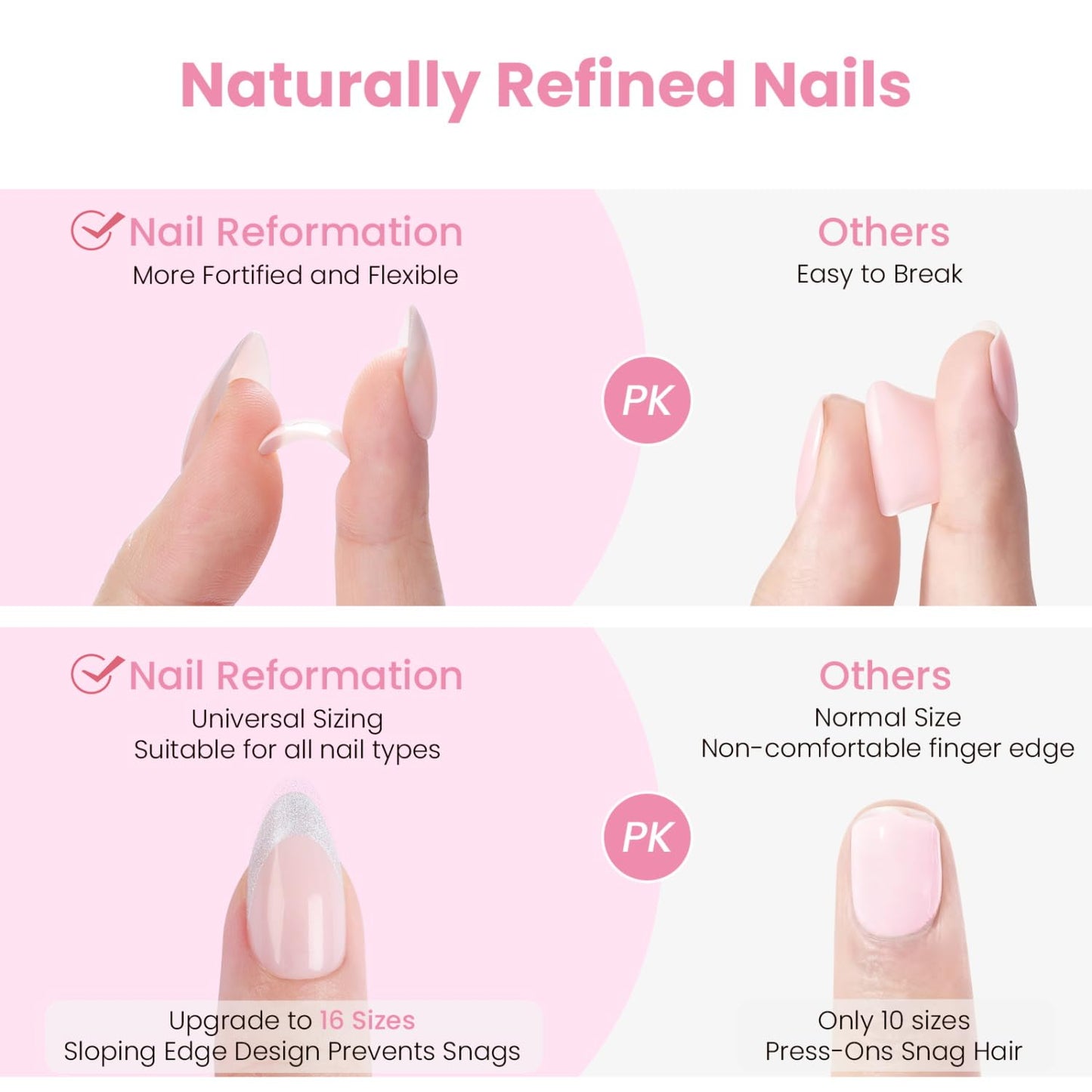 Nail Reformation Press On Nails, Soft Sakura | Floral Medium Almond Fake Nails with Gold Flecks on Sheer Nude Base, Salon Quality, Reusable Stick On Nails in 15 Sizes - 30 Nail Kit, Gifts for Women
