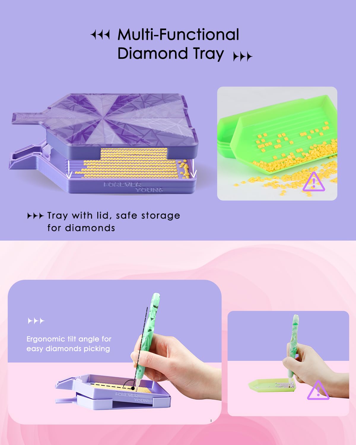 ForeverYoung Crystalline Diamond Art Trays with Lids Diamond Painting Accessories, 2-Piece Diamond Painting Trays with Lids, Silky Diamond Art Accessories and Tools, Citrus Mint