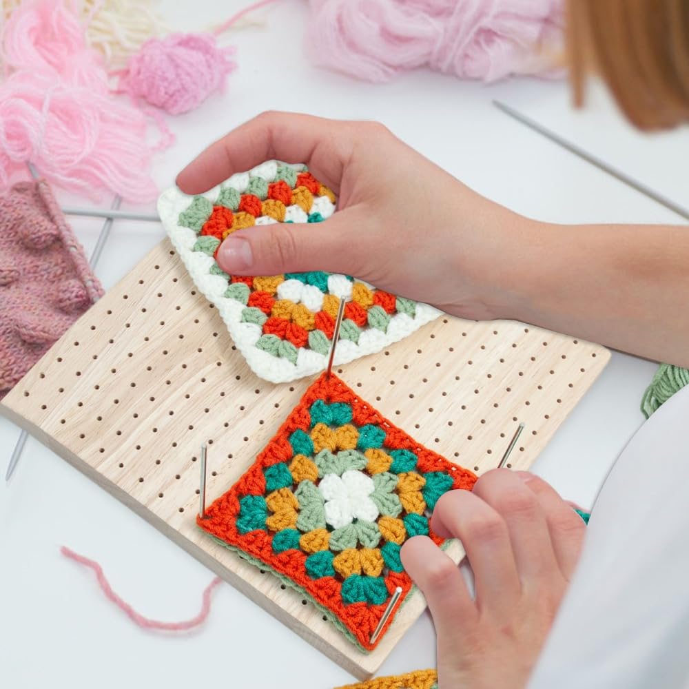 Anu Limen Blocking Board with 20 Steel Pins – DIY Knitting Blocking Mat for Granny Squares, Adjustable Pegs for Crochet Projects, Portable Crafting Tool