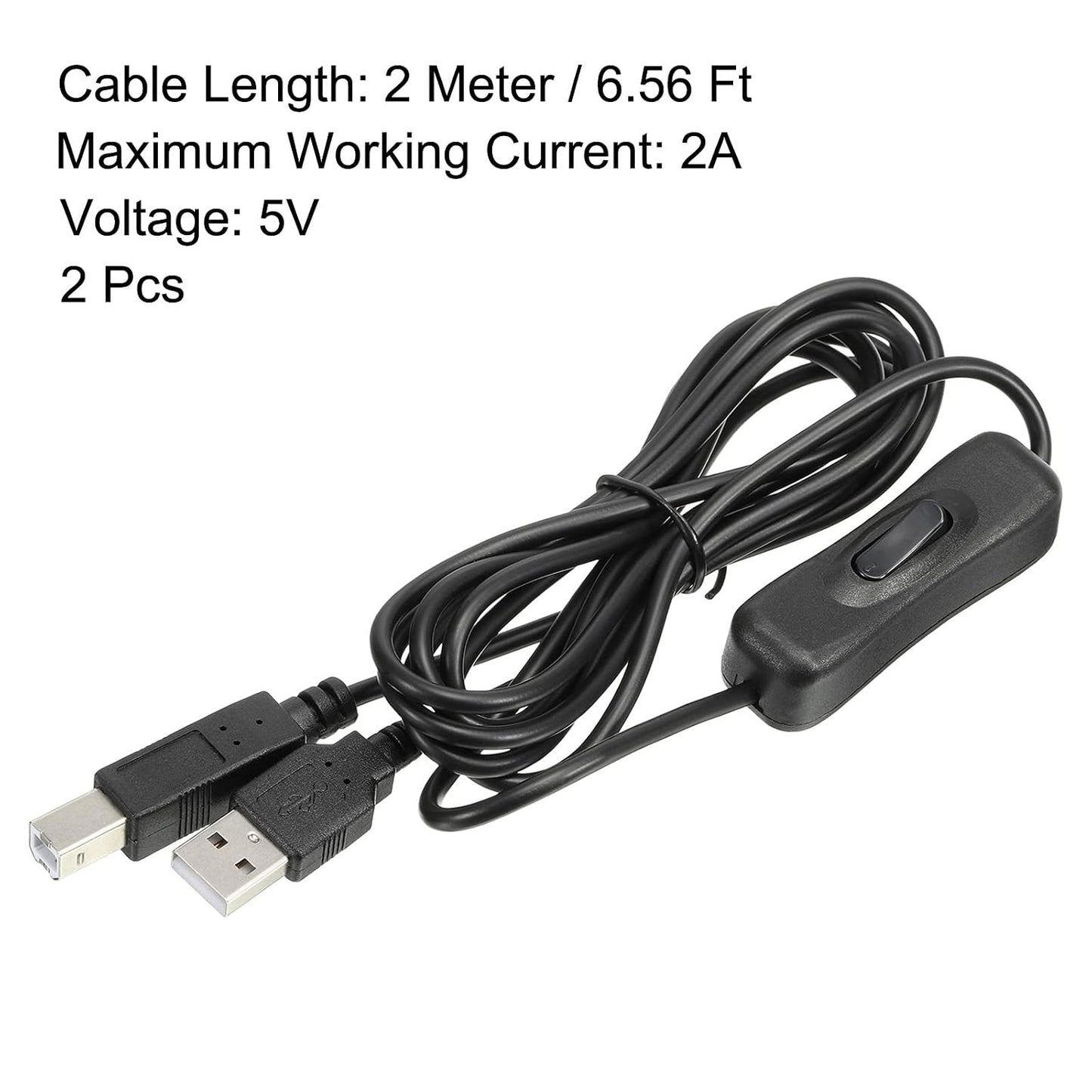 2 Pack 2 MECCANIXITY USB Printer Cable with ON/Off Switch Meter Male to USB B/M Extension Cord for Printer Scanner