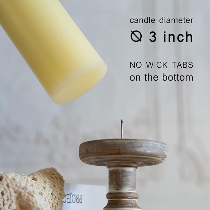 MOZEAL 3" x 8" Hand-Poured Unscented Candles,Large Ivory Pillar Candles Set of 2,No Drip,Approx 120 Hours Long Burning,Wedding,Dinner,Christmas and Home Decor（3 Inch Diameter 8 Inch Height）