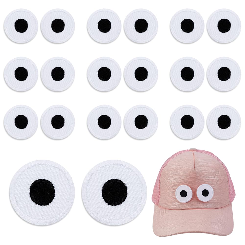 AHANDMAKER 20Pcs Eye Iron on Patches, Black White Cartoon Eyeball Applique Patch, Polyester Sew On Embroidery Appliques for Jackets Dresses Clothes Jeans Hats Backpacks Decoration DIY Crafts