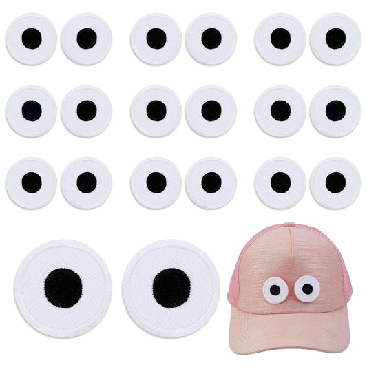 AHANDMAKER 20Pcs Eye Iron on Patches, Black White Cartoon Eyeball Applique Patch, Polyester Sew On Embroidery Appliques for Jackets Dresses Clothes Jeans Hats Backpacks Decoration DIY Crafts