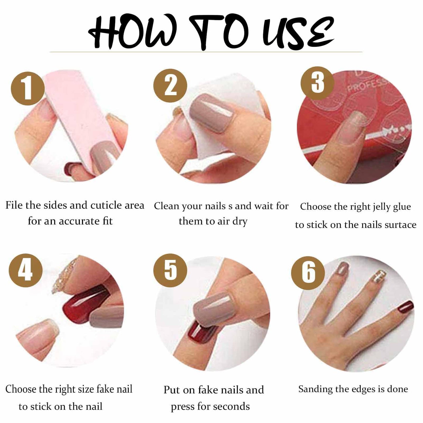 DANMANR Square Fake French Nails False Long Nails Full Cover Acrylic Long Fake Nails for Women and Girls 24PCS (Color 9)