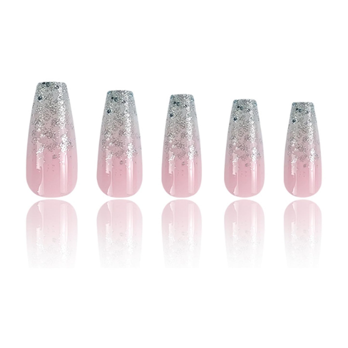Hkanlre Bling Press on Nails Long Fake Nails Tips Full Cover Sequins False Coffin Nails for Women and Girls 24PCS